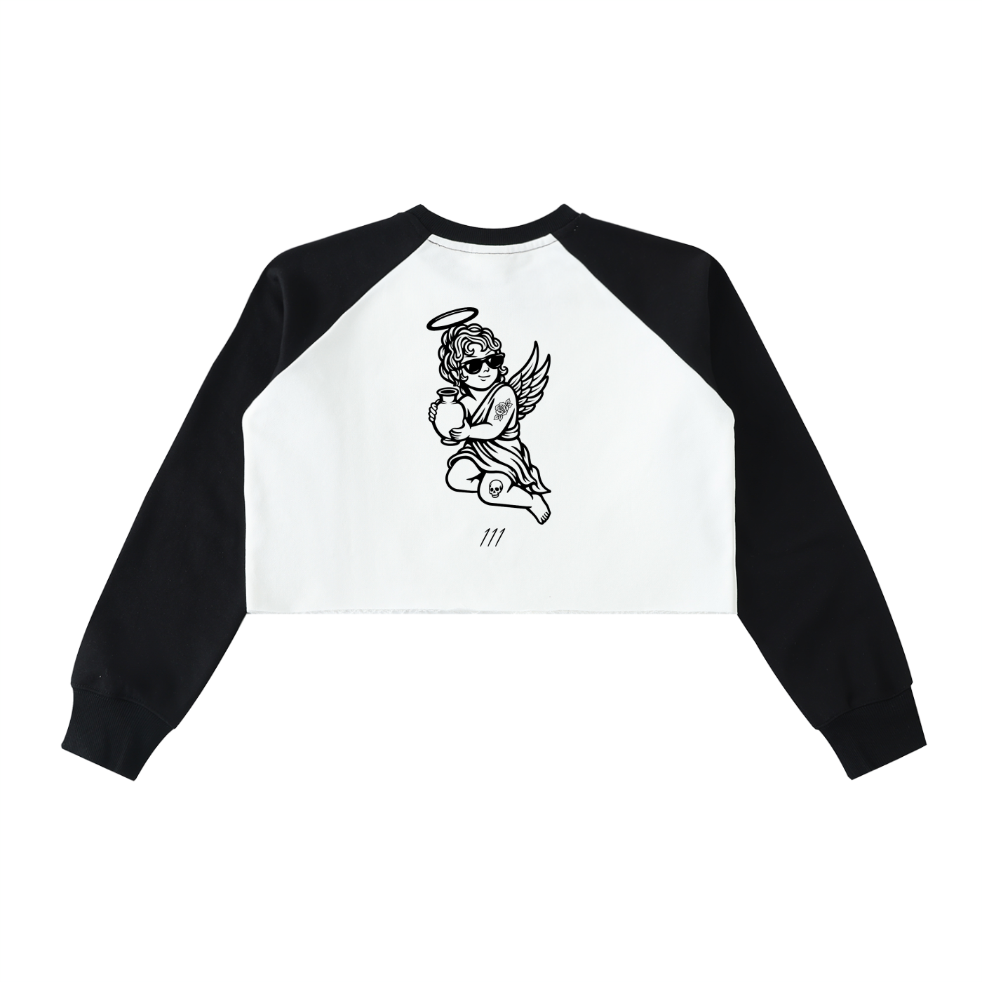 Raw-Hem Color-Block Raglan Crop Sweatshirt